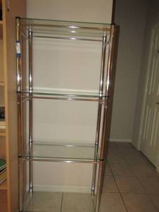lot 111 image: 612713 metal 4 tier shelf with glass shelving, nice for end of hall or bathroom organizing�...