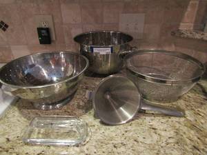 lot 268 image: Various large strainers and a flour sifter