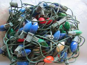 lot 363 image: Clear tote full of used Christmas lights for outside home dcor