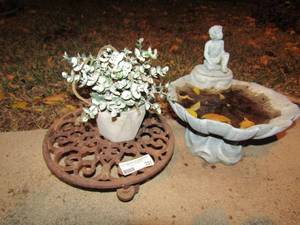 lot 351 image: mini lady bird bath rolling pot holder for plants, small outdoor plant unknown kind