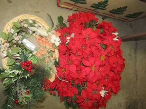 lot 418 image: Basket of wax flowers, wicker basket of poinsettas