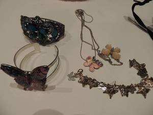 lot 187 image: 2 butterfly necklaces, 2 cuff butterfly bracelets and 1 butterfly charm bracelets