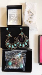 lot 219 image: Avon jewlery NIB- sterling teardrop earrings, Southwestern wood and stone necklace ,half moon dangle earrings