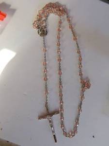lot 12 image: Pink crystal and silver rosary