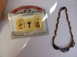 lot 309 image: Mexico 925 silver necklace and new brass plated locks and keys