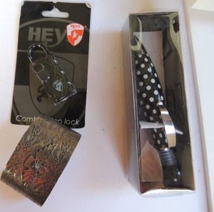 lot 310 image: southwestern silver bracelet, bubble pen, combination  lock new