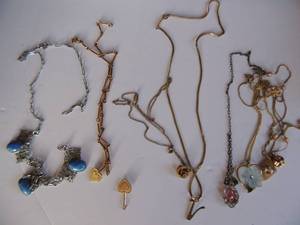 lot 314 image: lapis blue necklace ,vintage pink drop necklace, gold v necklace rose, necklace, 1 double heart necklace