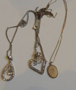lot 218 image: 3 necklaces- 1 heart, 1 teardrop, and 1 monogram