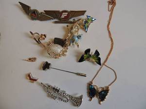 lot 233 image: sea faring pins, butterfly pins, pilot wing pins and more