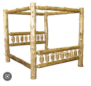 lot 65 image: Big Round Solid Wood Log Post Canopy Pillar Queen Size Bed Frame, Erector Kit With Hardware, Each Piece Is marked