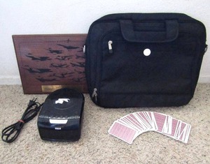 lot 152 image: Misc. items including digital clock, Lockheed award, computer carry case plus
