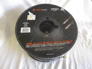 lot 60 image: 1-Spool Of 250-Ft Black-Webb RG-16, Quad Shield Coax Cable With 2-F Type Jacks- Looks Unused