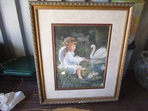 lot 121 image: Angel And Swans Print, In His Care-3, #CS-66, Frame Is About  17 x 20-H