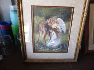 lot 123 image: Angel And Fawn Print, In His Care-5, #CS-67, Frame Is About  17 x 20-H