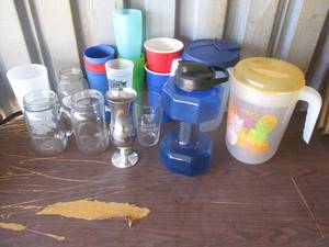 lot 124 image: LOT-Plastic, Glass, Metal Drinkware And Plastic Pitchers