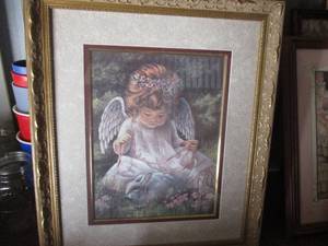 lot 127 image: Angel And Rabbit Print, Frame Is About  18 x 21-H