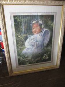 lot 129 image: Angel And Kitten Print, Frame Is About  18 x 22-H