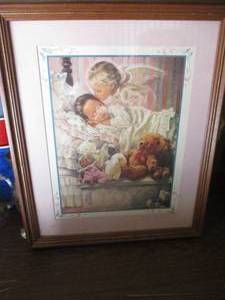 lot 140 image: Angels Kiss Print, Angel Kissing A Sleeping Girl Print, ABout 16 x 19-H