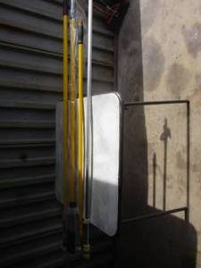 lot 184 image: Rubbermaid Commercial Products-3-Mop Poles (1-Extened Type) And 1-Wall Mount Flagpole-Needs Work