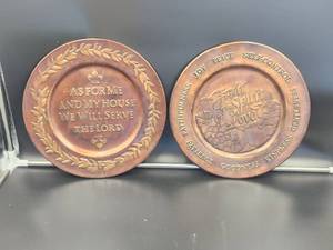 lot 85 image: Vintage copper inspirational plates by Carpentree Masters Forge - Qty 2