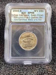 lot 175 image: 2005-D - Specimen 69 - First day of issue-Satin Finish - West Virginia Quarter
