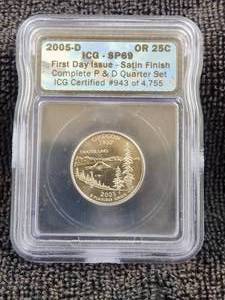 lot 78 image: 2005-D - Specimen 69 - First day of issue-Satin Finish - Oregon Quarter