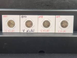 lot 109 image: Selection of V-Nickels - 1884, 97, 98, and 1899