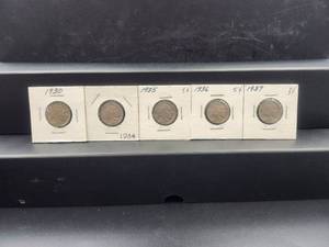 lot 162 image: Selection of Buffalo Nickels - 1930, 34,35, 36, and 1937