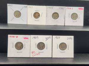lot 196 image: Selection of Mercury Dimes - 1927, 28, 28S, 28D, 29, 1929 - Silver