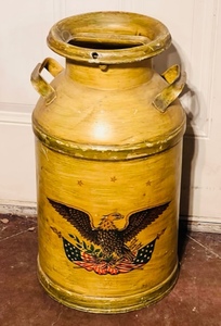 lot 27 image: Vintage Hand-Painted Metal Milk Can&nbsp