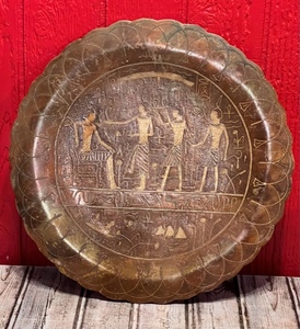 lot 39 image: Large Vintage BrassCopper Wall Hanging Egyptian Serving Tray