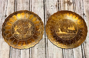 lot 40 image: 7 Vintage Wall Hanging Brass Egyptian Plates