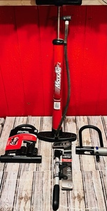 lot 55 image: Lot of Four New &amp Used Bicycle Air Pumps and Locks