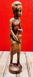 lot 58 image: Vintage African Tribal Carved Wood Statue 14 x 2-12