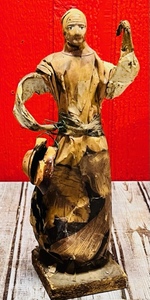 lot 59 image: Vintage Paper Mache Mexican Folk Art Peasant Woman Carrying Terra Cotta Bowls