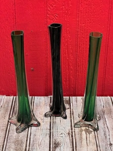 lot 68 image: Three AAC Handcrafted Green Blown Glass 12 Vases
