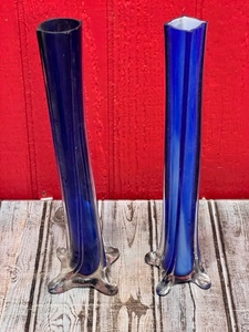 lot 69 image: Two AAC Handcrafted Blue Blown Glass 12 Vases