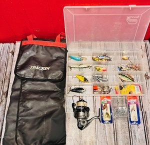 lot 80 image: Track Foldable Plastic Worm Travel Carrier (With Worms) &amp Box of Fishing Lures