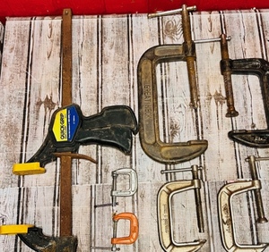 lot 83 image: Six Assorted C Clamps &amp One Quick-Grip Bar Clamp