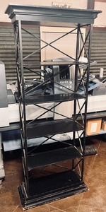 lot 92 image: Five Tier Black Metal &amp Wood Shelf