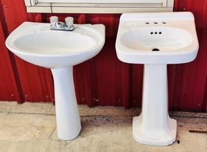 lot 161 image: Two Vintage 2 Piece Pedestal Porcelain Sinks