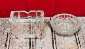 lot 177 image: Heavy Vintage Chrystal Square Panel Mid-Century Ashtray from MCM &amp Vintage Heavy Round Lead Glass Ashtray