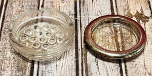lot 178 image: Vintage Glass Bubble Beaded Bottom Ashtray &amp Vintage Mid-Century Modern Star MCM Glass and Silverplate CoasterAshtray - Leonard, Italy