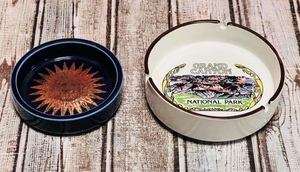 lot 179 image: Vintage Blue Aztec Sun Ashtray &amp Vintage Grand Canyon National Park Souvenir Ashtray