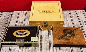 lot 206 image: Two Cigar Boxes (Hoyo de Monterrey &amp MonteCristo Espada) &amp Wooden Wine Box (Fratteli Cella)