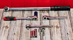 lot 225 image: Craftsman Torque Wrench &amp Three Ratchets (Including Craftsman &amp Ampro) WSockets