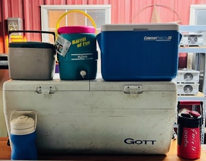 lot 255 image: Lot of Six Colman, Igloo, &amp Gott Ice Chests and Drinking Jugs