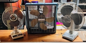lot 293 image: Two Oscillating Fans &amp One Vintage Metal Box Fan