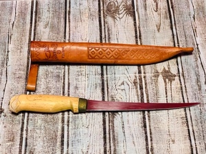 lot 298 image: Hand Ground Rapala Fillet Knife by J. Martini WLeather Sheath