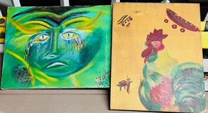 lot 307 image: Two 18 x 20 Unusual Canvas Paintings - Artist Unknown